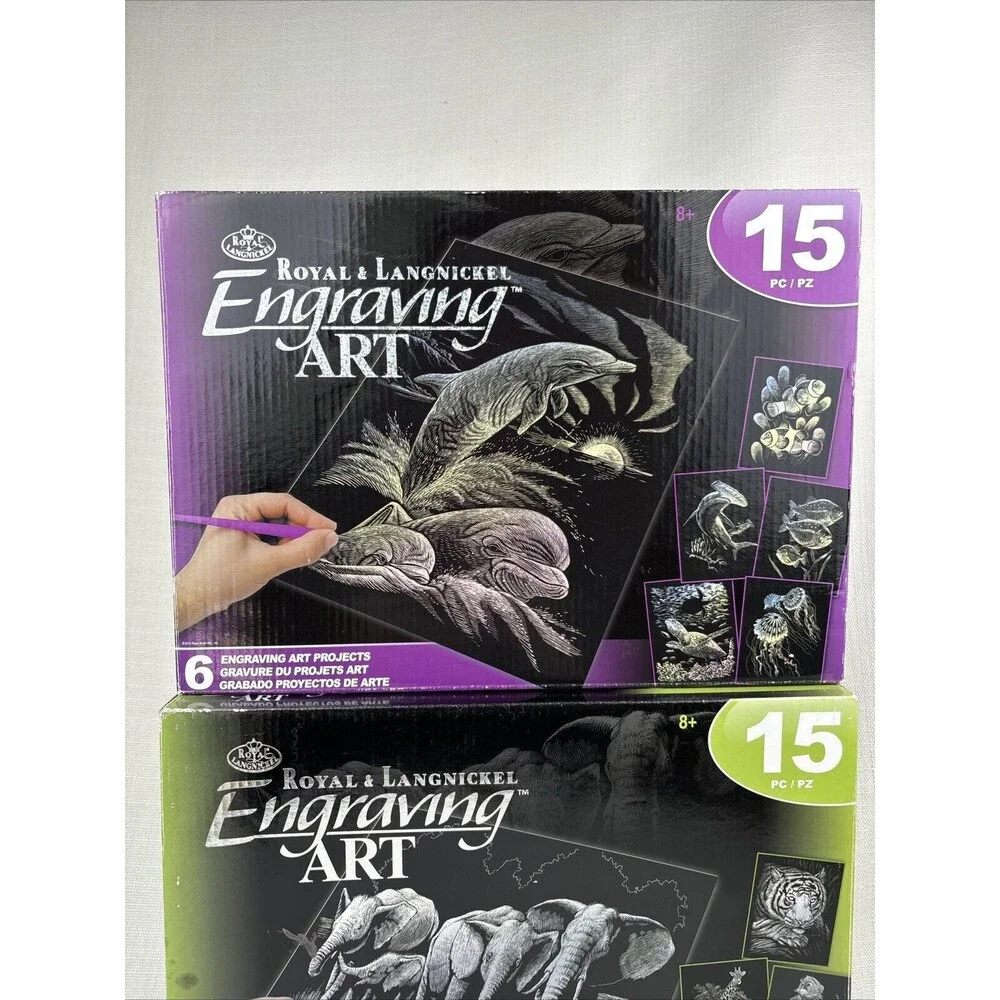 Lot Of 2 Royal & Langnickel Engraving Art Kits‎ - Wild Animals & Marine Life -